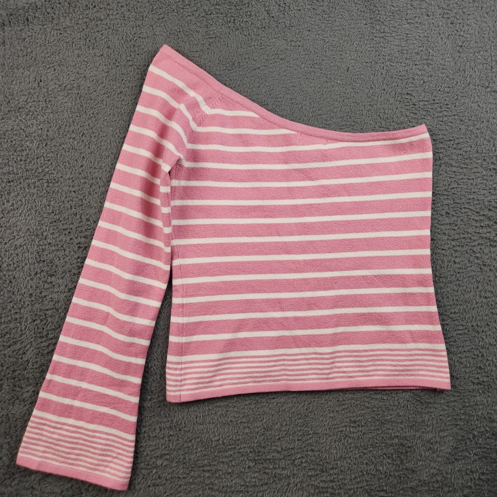 Y2K Vintage Wet Seal Asymmetrical Cold Shoulder Top Bodycon Striped Top Sz Large